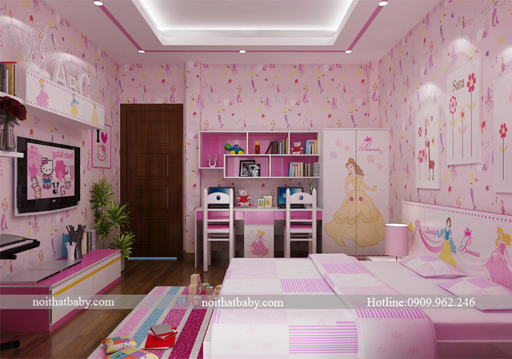 Công trình thiết kế phòng ngủ bé gái màu hồng